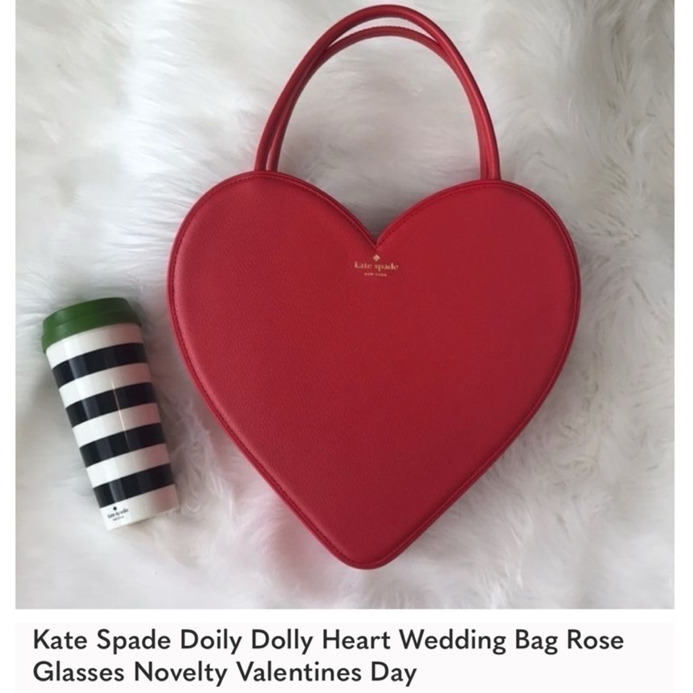 Kate Spade Dolly Red Heart Large Rose Colored Glasses Leather Novelty Rare Bag - Picture 5 of 11